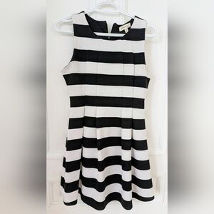 Monteau Black and White Striped Sleeveless Fit-and-Flare Mini Dress